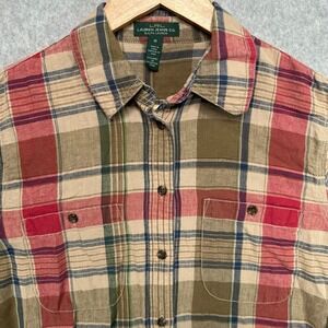LRL Lauren Jeans Co Ralph Lauren Womens Plaid Linen Long Sleeve Shirt Size M